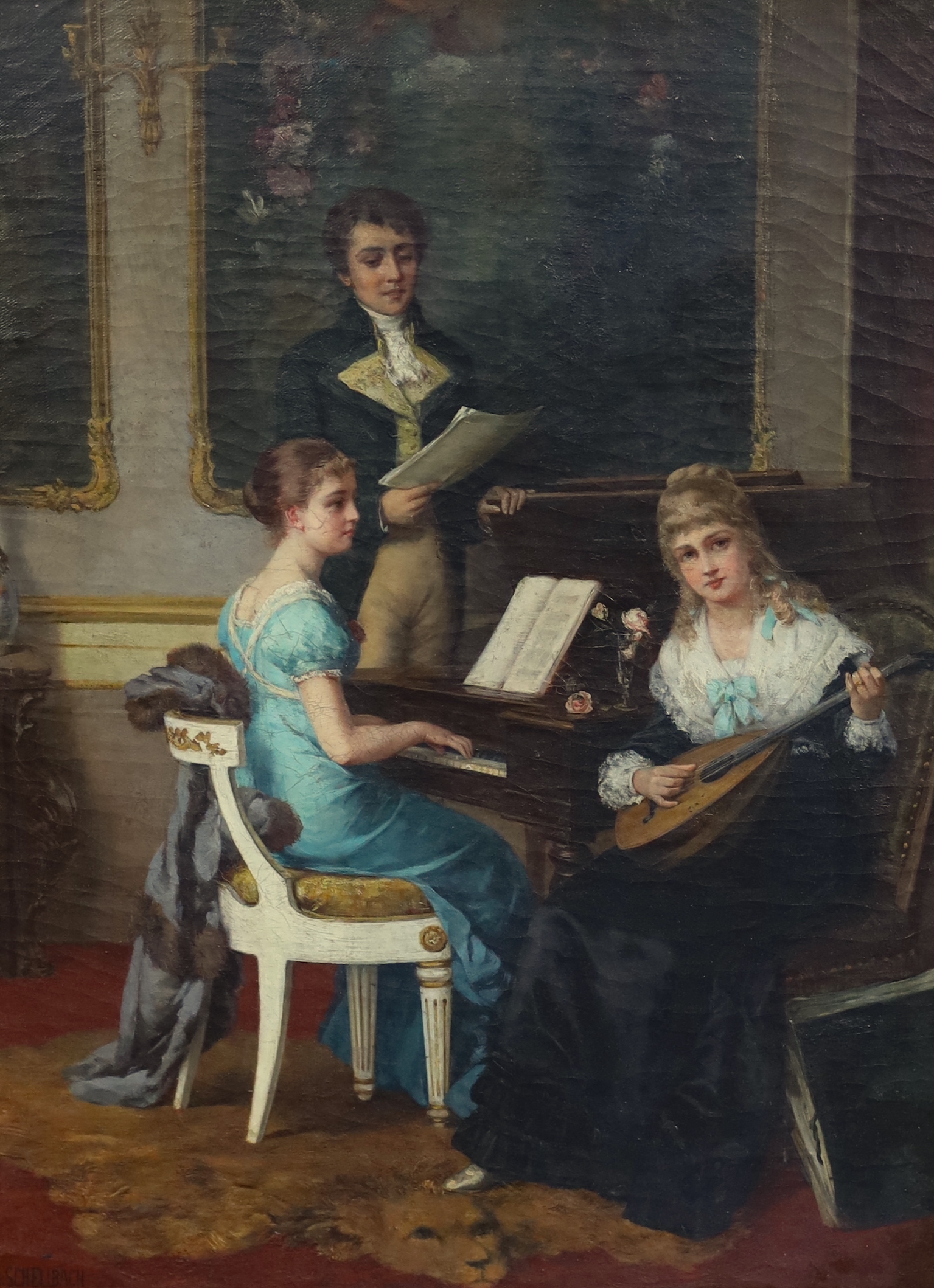 Karl Hermann Schellbach (German, 1850-1921), 'The Recital', oil on canvas, 50 x 37cm